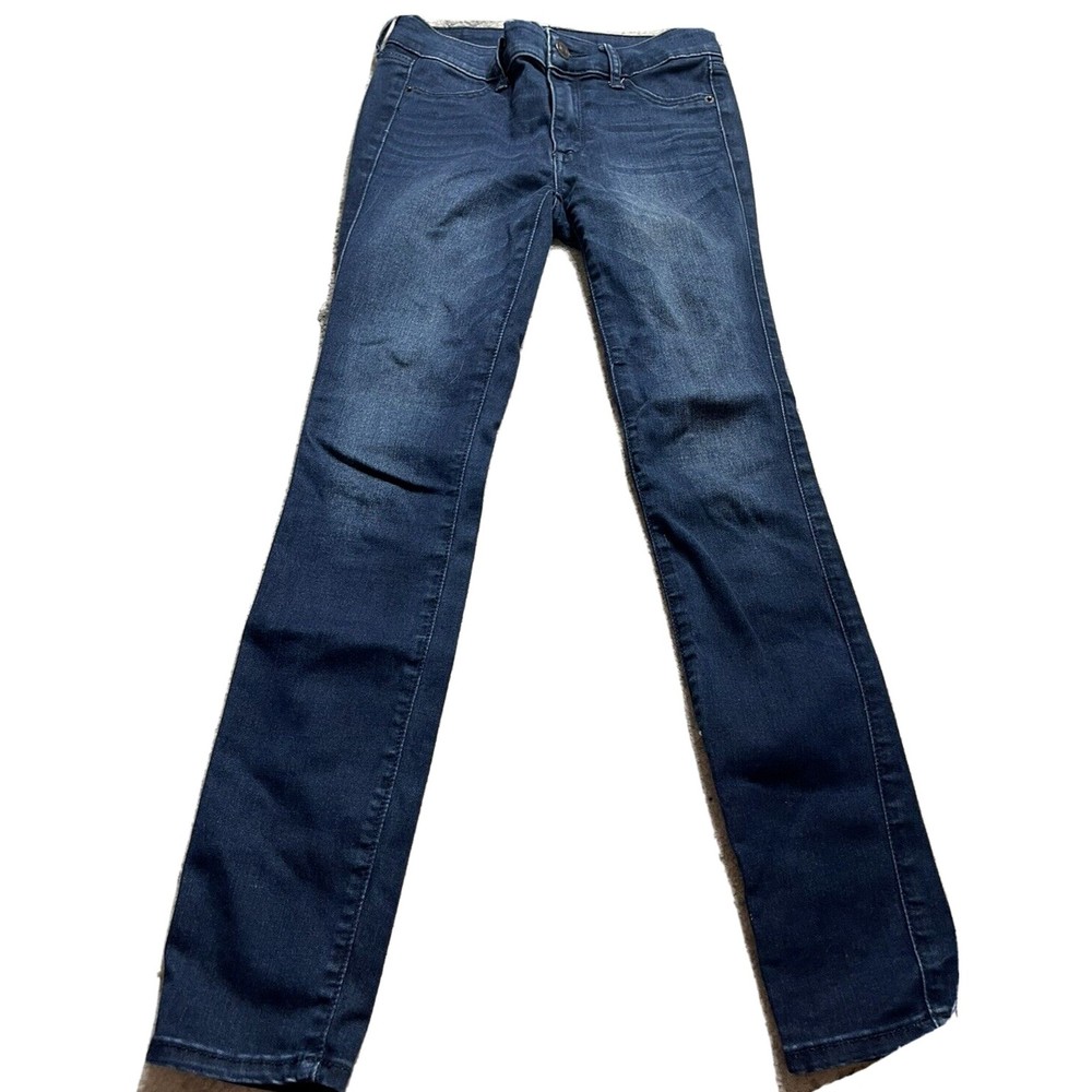 Abercrombie Fitch Jeans Womens 00S SHORT Blue Denim Super Skinny Whiskered 24x27